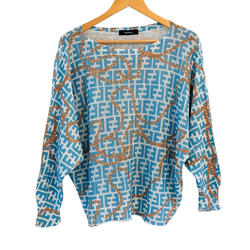 Mariel Chain Graphic Logo Knit Sweater Retro‎ Womens Size M/L Quiet Luxury